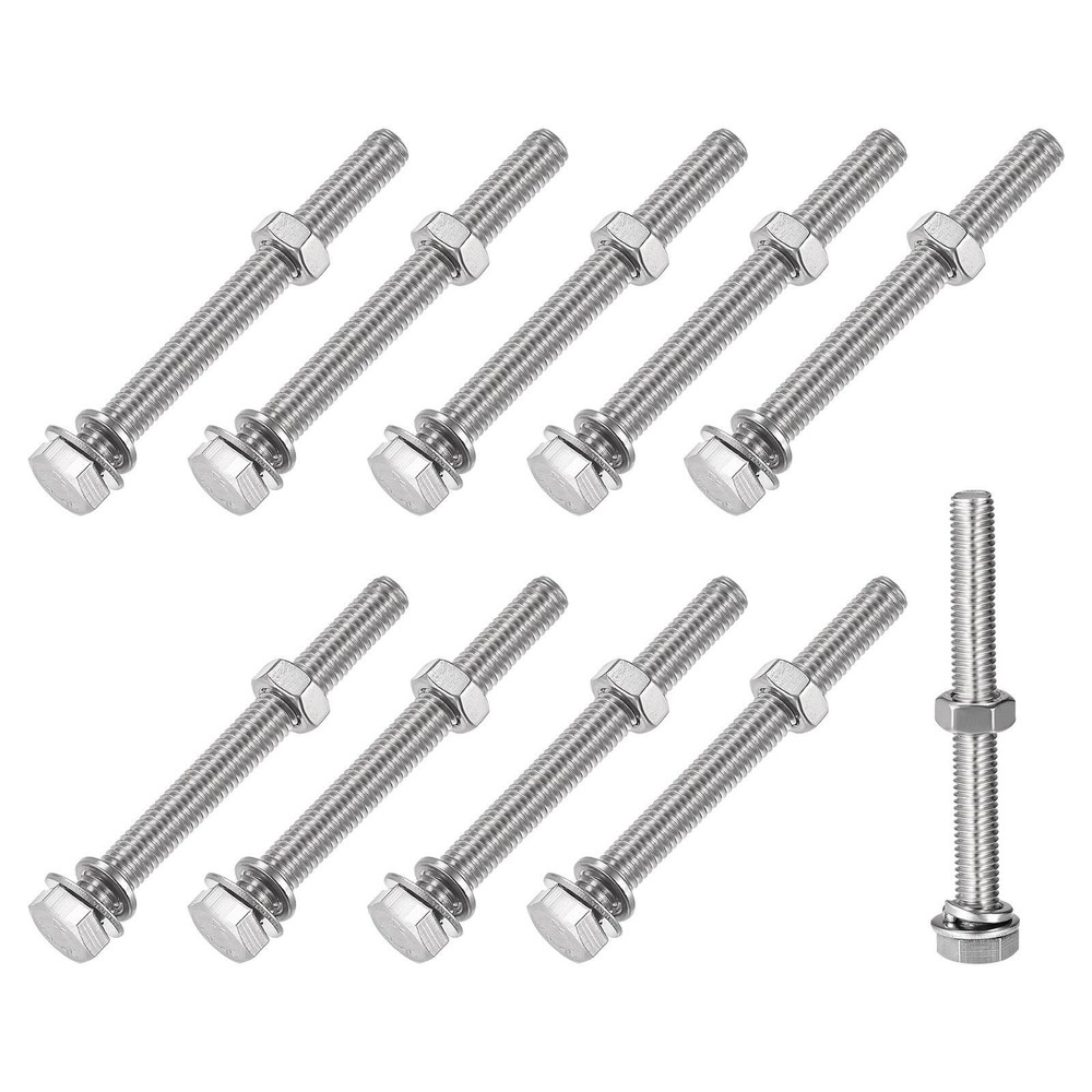 M8x70mm Hex Head Screws Bolts Nuts Washers Kit 10 Sets