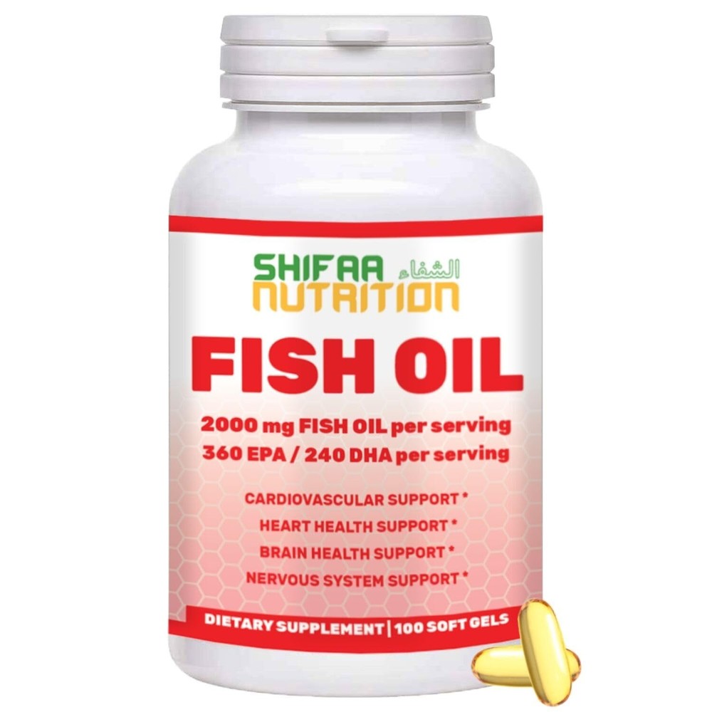 SHIFAA NUTRITION Halal Fish Oil 2000mg Softgels with 360mg EPA & 240mg DHA. 1...