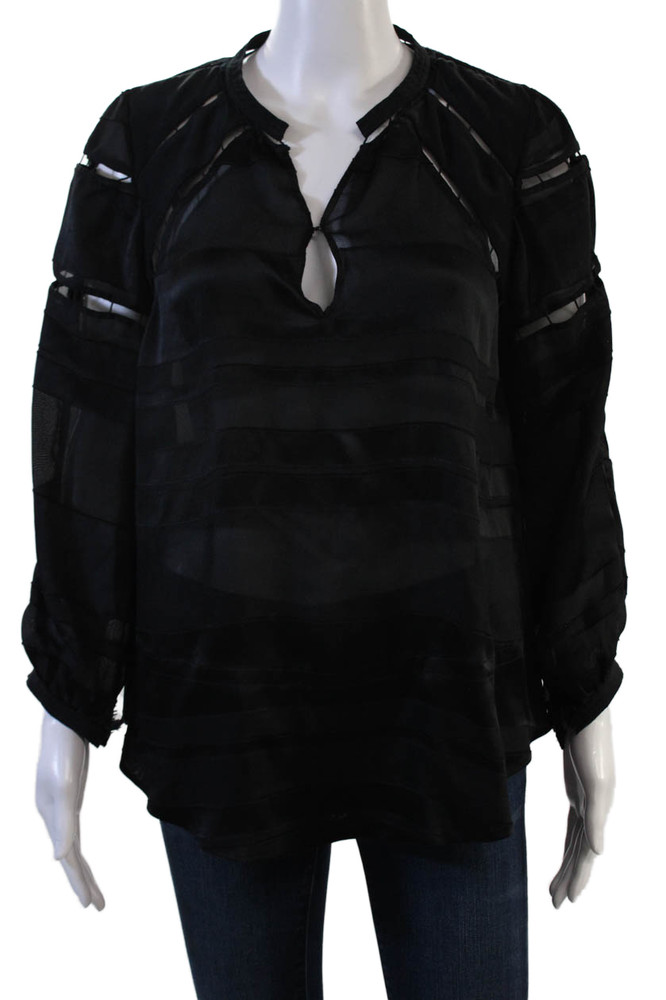 IRO Womens Tunic Blouse Black Silk Long Sleeve Designer Size 40Free Shipping in US $100+ Orders | $6.95 Orders Below