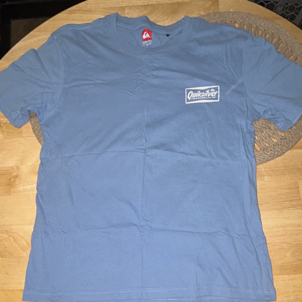 Quiksilver Men's L Blue Cotton Knit Crew Neck Short Sleeve Graphic Logo Tee