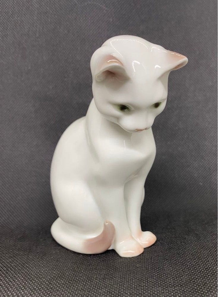 Royal Copenhagen Cat Figurine White Porcelain Collectible