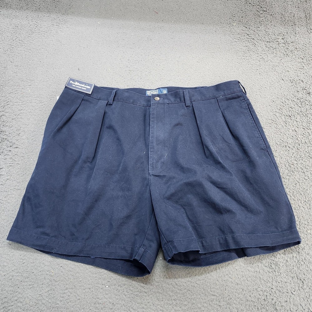 Polo Ralph Lauren Shorts Mens 42 Blue Chino Andrew Pleated Classic Fit Cotton