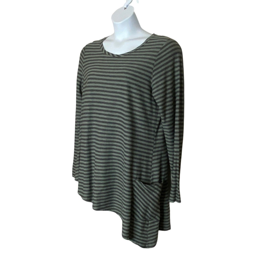 Cut Loose Womens Linen Blend Striped Asymmetrical Tunic Top XL Green Grey USA