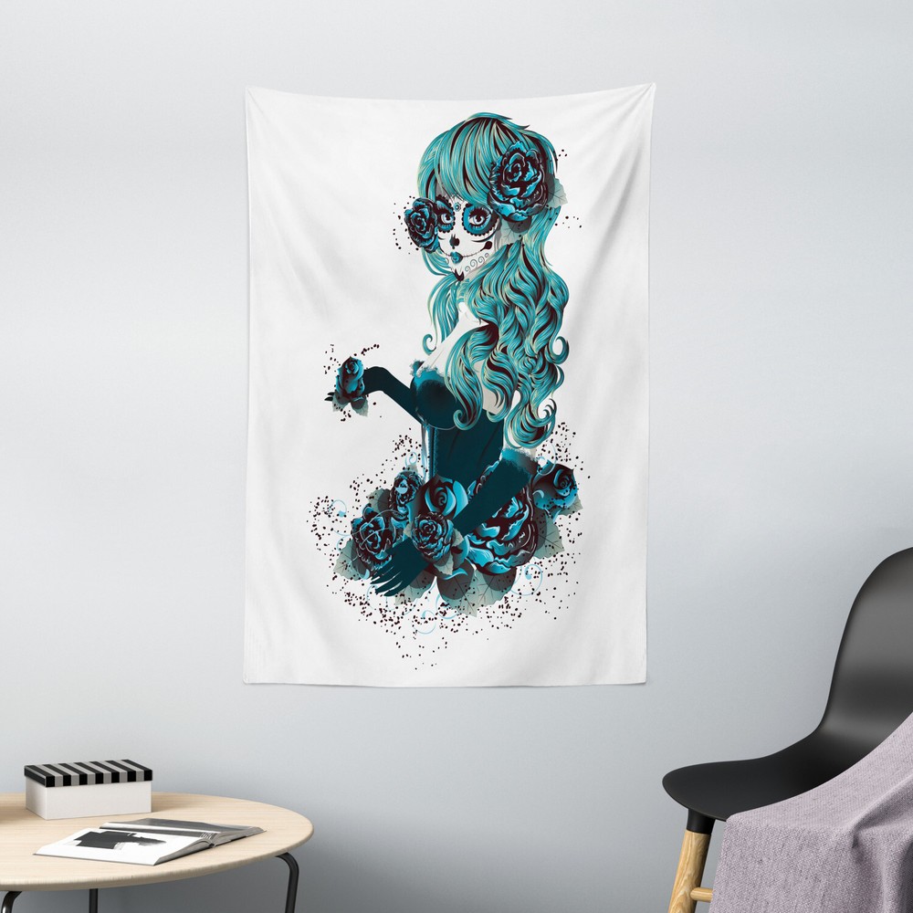 Vintage Tapestry Grunge Skull Girl Roses Print Wall Hanging Decor