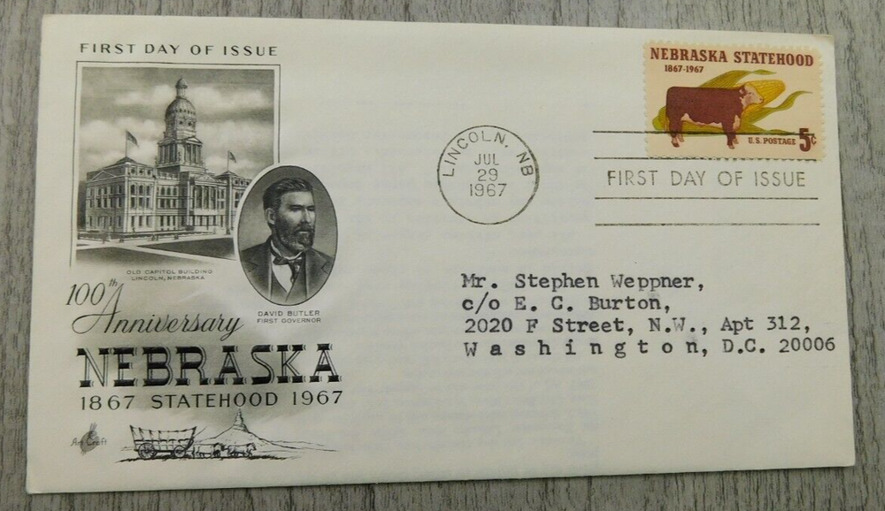 First Day Of Issue Lincoln Nebraska Statehood 1967 Stamp Posted Envelope Cover