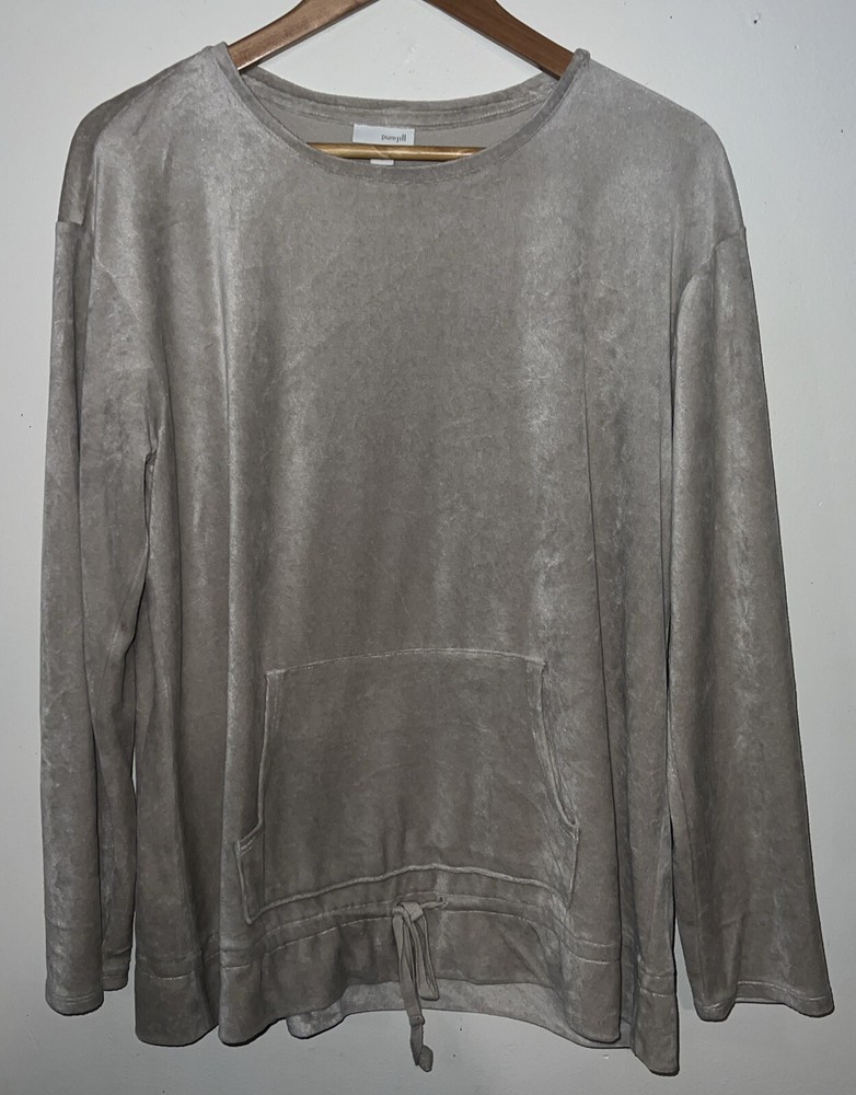 J Jill Pure Jill Top Womens L Beige Pima Cotton Pullover Comfy Cute