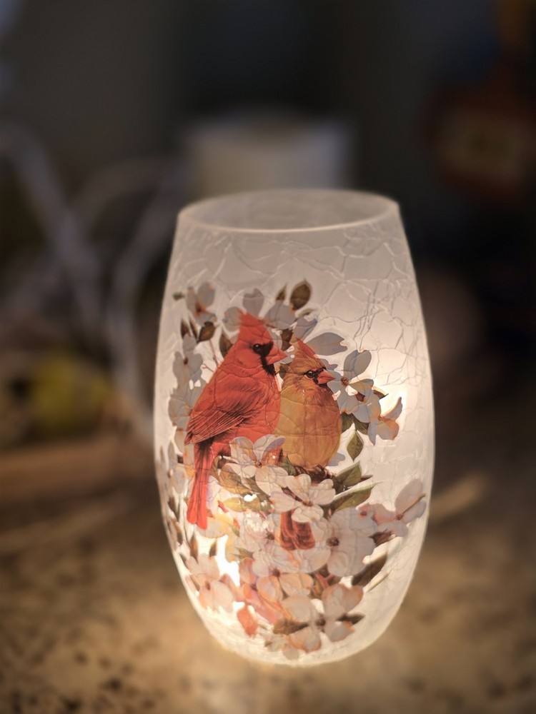 Stony Creek Cardinals Lighted Glass Accent Jar Electric Table lamp Brand New