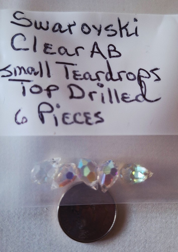 Swarovski Clear AB Small Teardrop Crystals~6 Pcs~Pear Shape ~ Top Drilled NEW!