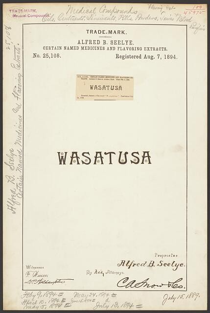 Alfred B. Seelye Wasatusa brand Certain Named Medicines Flavoring Extracts