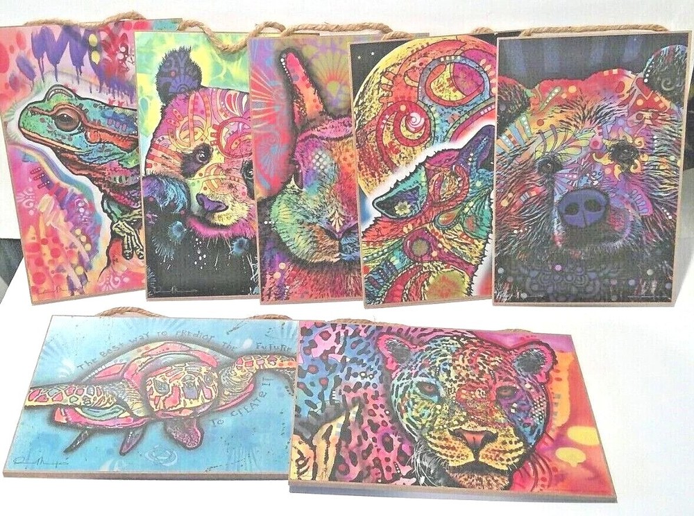 Dean Russo Colorful Wild Animal Art Wooden Wall Plaque Sign New USA Made