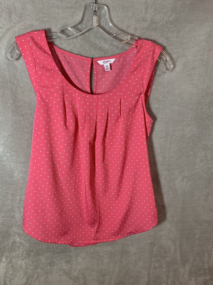 Candies Womens Shirt Size XS Pink White Polk a Dot Lightweight Summer Top