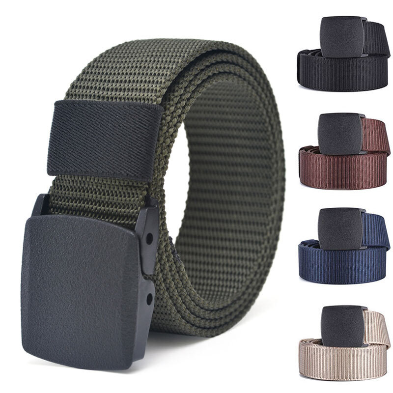 Military Army Belts Plastic Steel Buckle Canvas Belt Solid Color Adjustable Belt
