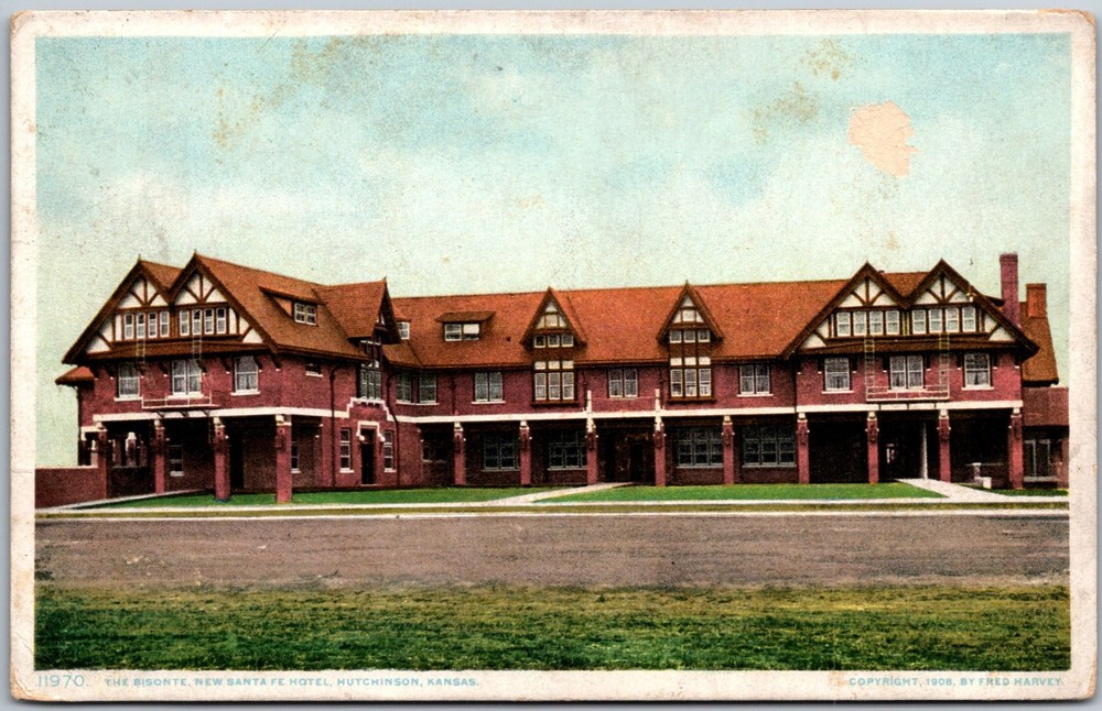 The Bisonte New Santa Fe Hotel Hutchinson 1908 Kansas Postcard I871