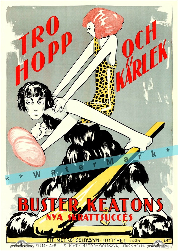 Buster Keaton 1923 The 3 Ages Vintage Swedish Retro Film Poster Print