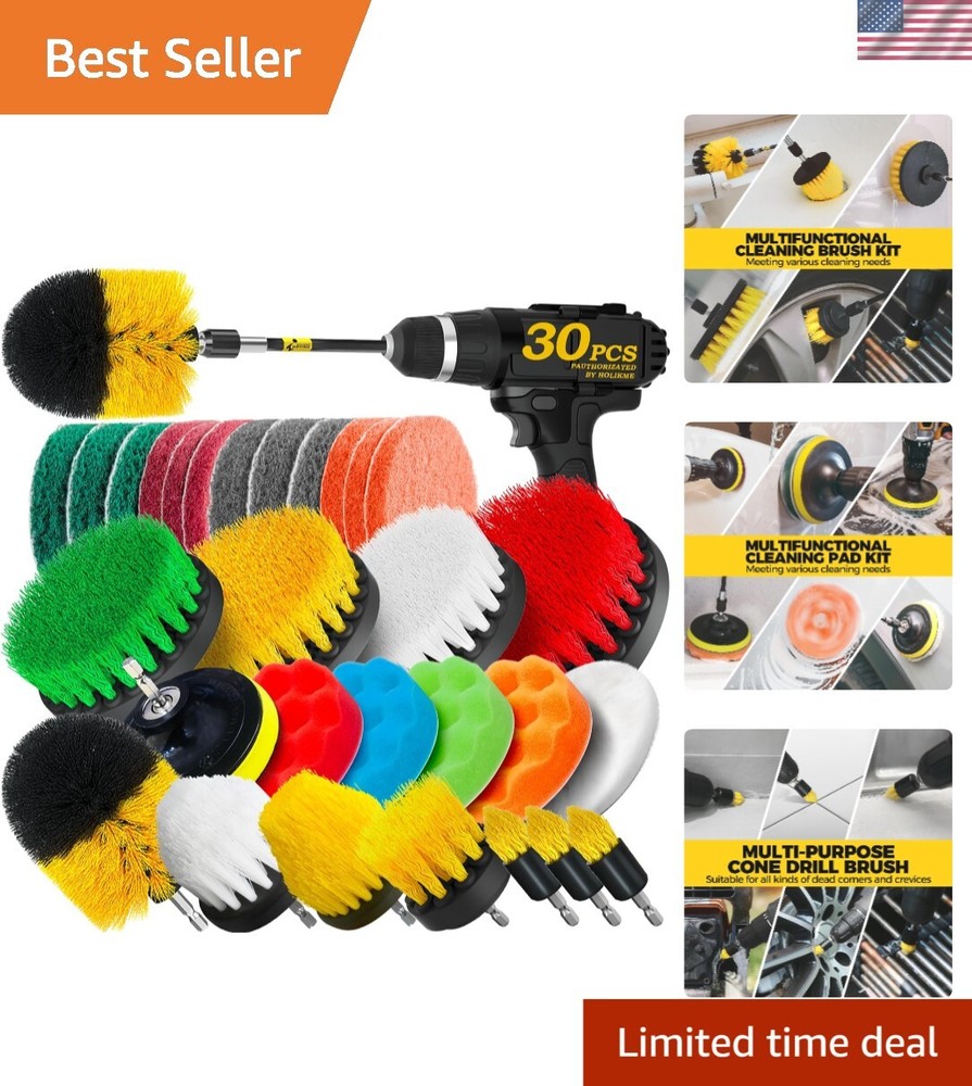 30-Piece Drill Brush Attachment Set with Scouring Pads for Home and Auto Cleaning