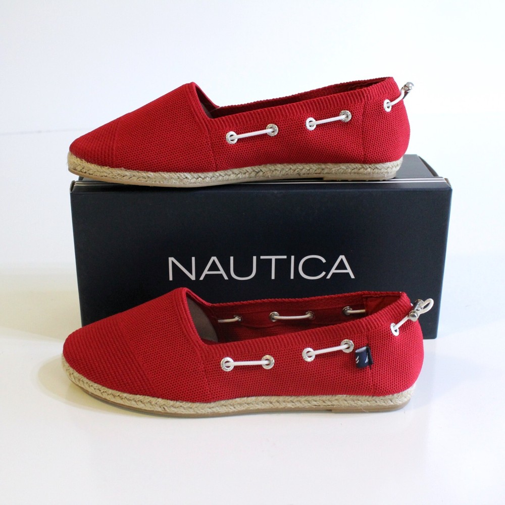 Nautica Women's Espadrille Shoes Size 8.5 Red Slip On Flats Nautical Sailor