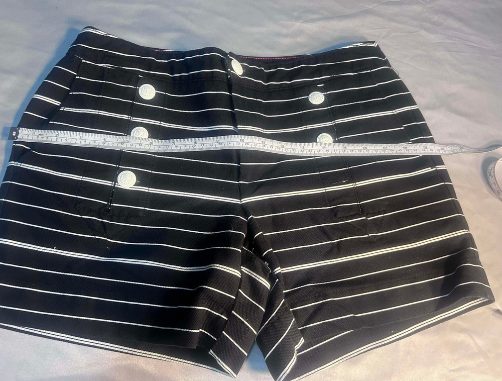 Tommy Hilfiger Sailor Striped Shorts Black White Button Accents Women's Size 6