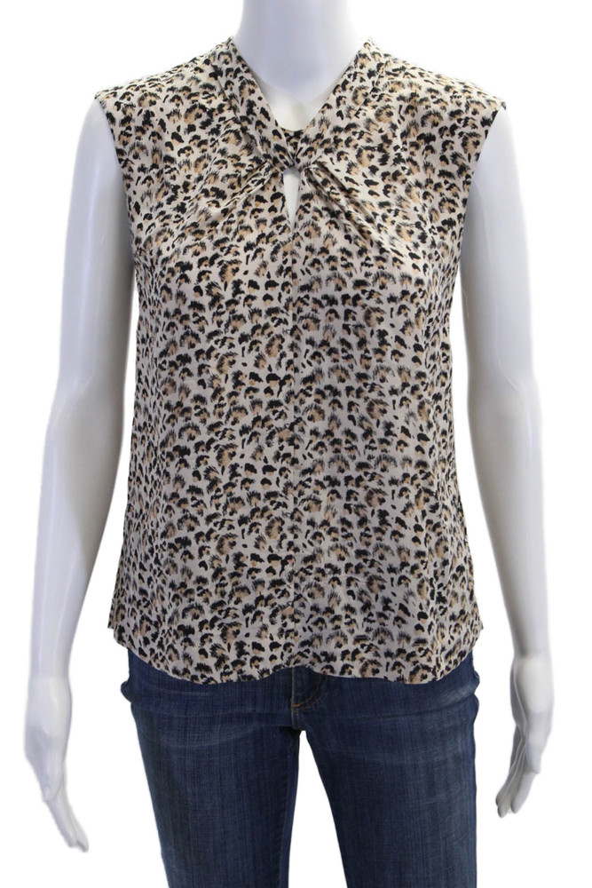 Rebecca Taylor Womens Silk Leopard Print Pleated Crew Neck Blouse Top Brown Sz 4Free Shipping in US $100+ Orders | $6.95 Orders Below