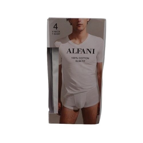 NIB Alfani Men's 4 Pack Slim Fit Solid V Neck T-Shirt Short Sleeve White Size S
