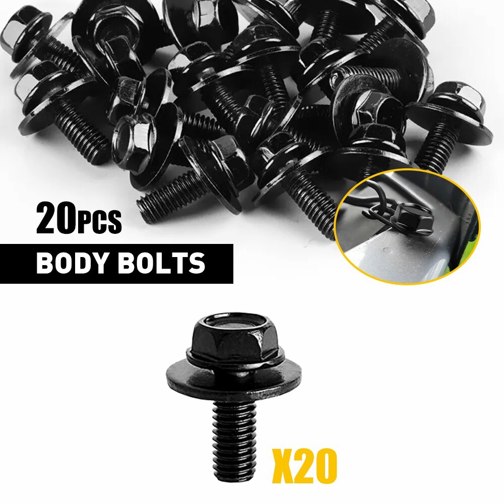 20x Body Bolts Screws Fastener Fender M6-1.0x 16mm Long- 10mm Hex- 17mm Washer