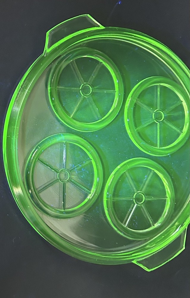 Rare Vintage Uranium Green Depression Glass Beverages Tray/ Drink Caddy
