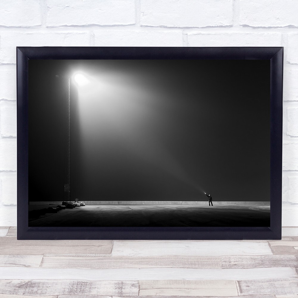 Big Vs Small Denmark Light Person Torch Beam Ray Street Wall Art Print