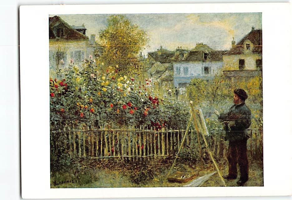 Postcard Monet Painting in His Garden at Argenteuil by Pierre-Auguste Renoir