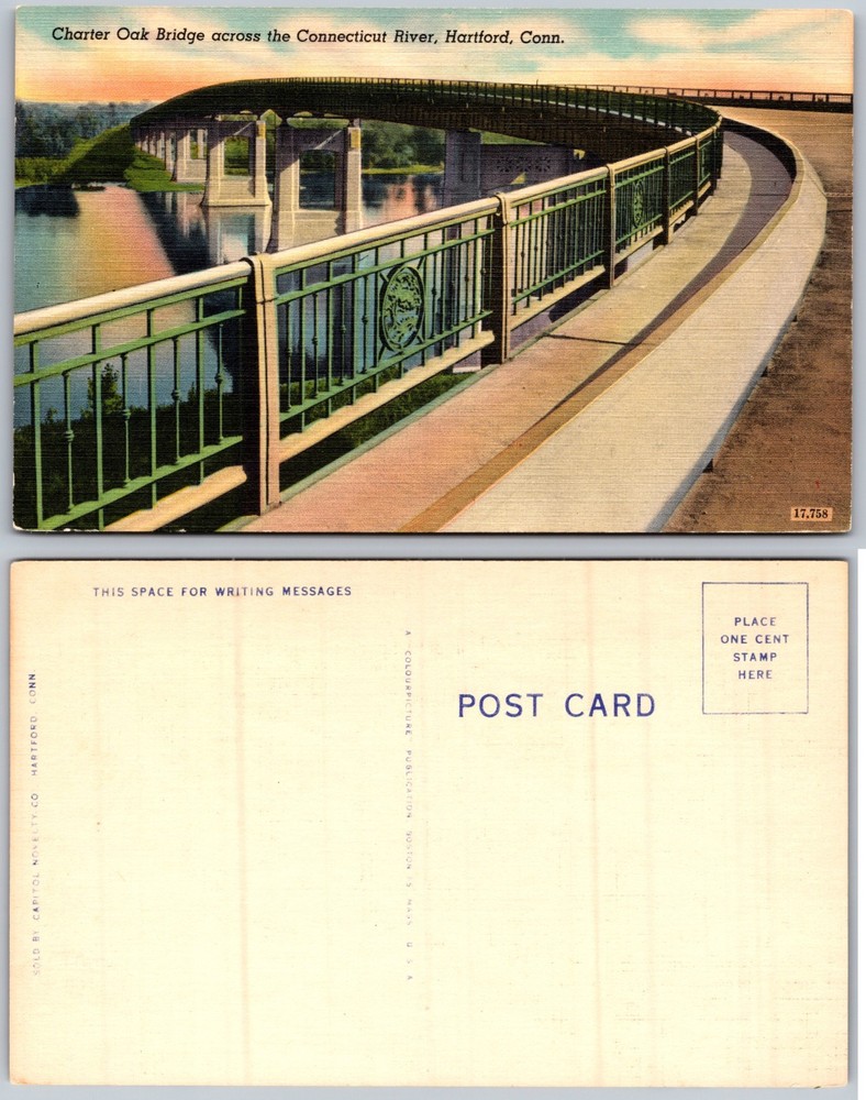 Charter Oak Bridge Hartford CT Postcard