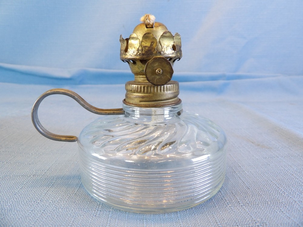 Antique Vintage Finger Oil Lamp ~ Clear Glass Swirl Design ~ Small ~ P&A
