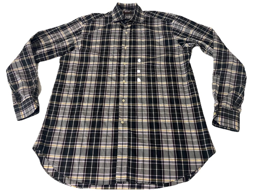 Etro Milano Italy Mens 42 Long Sleeve Button Shirt Plaid Cotton
