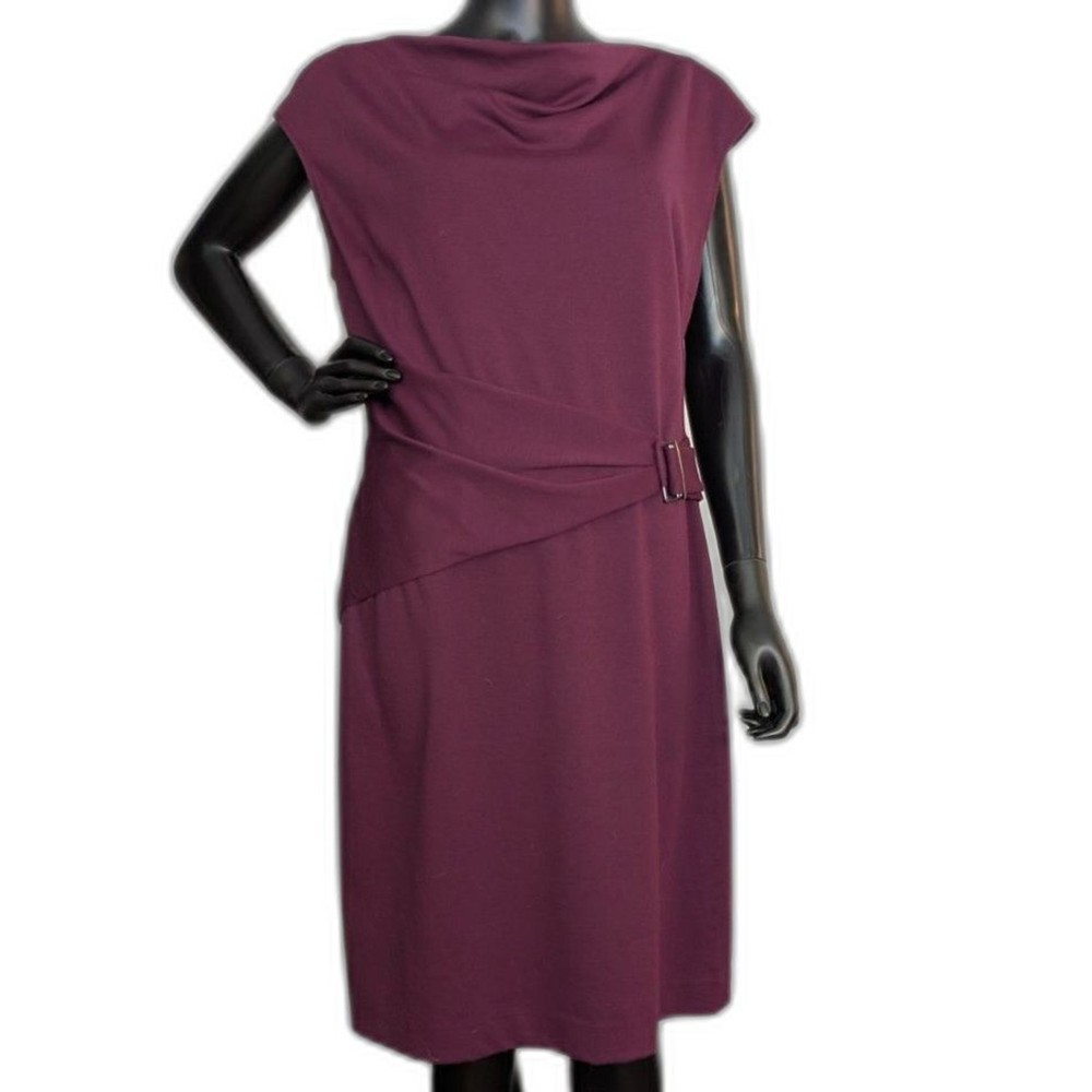 Chaps Women’s Size 16 Burgundy Sheath Dress Belted Sleeveless Career