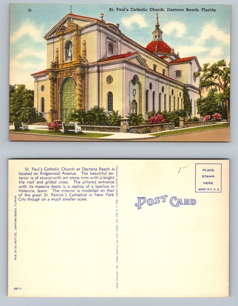 Daytona Beach, FL-Florida, St. Paul's Catholic Church PC, Vintage Postcard
