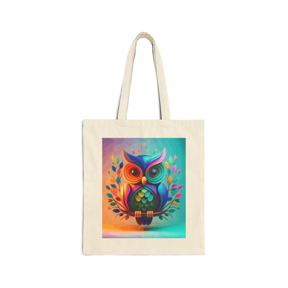 Colorful 3D Owl on Branch Cotton Canvas Tote Bag Gift for Her 5 Styles