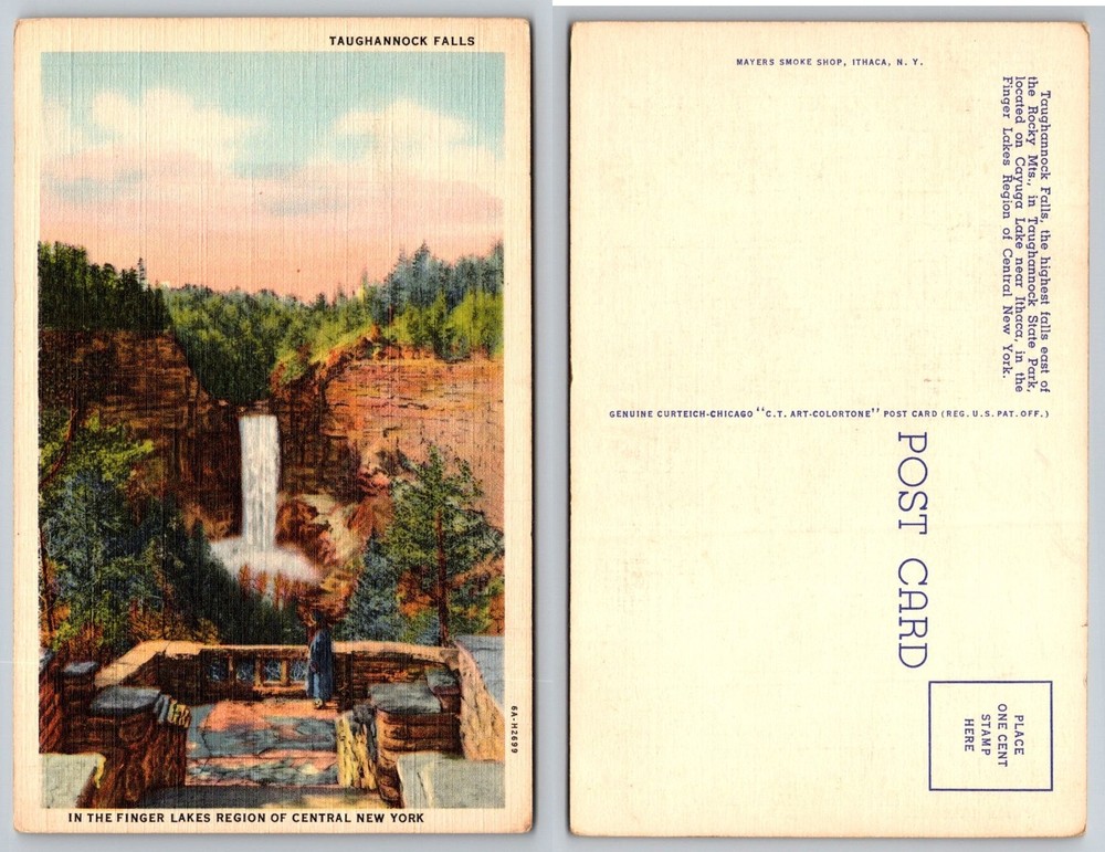 Taughannock Falls Ithaca NY Linen Postcard Curteich Finger Lakes