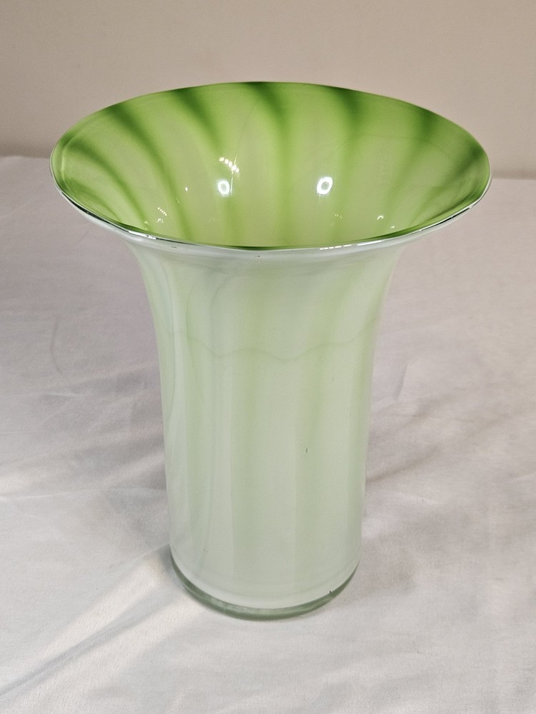 vintage green cased art glass vase