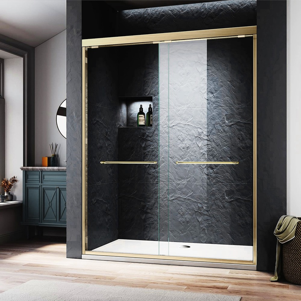 Brushed Gold 54''x72'' Frame Shower Door 6mm Thickness Walk in Shower Glass Door
