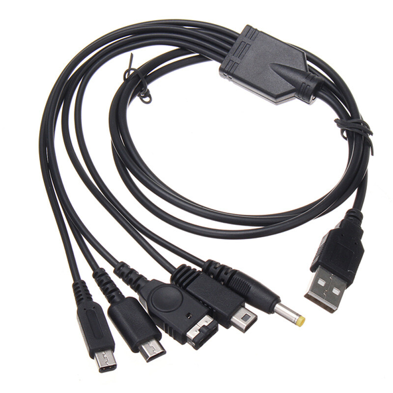 5 in1 USB Game Charger Charging Cable Cords for Nintendo NDSL DSi PSP WII U GBA