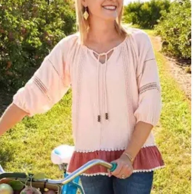 Matilda Jane Medium Call Me Cute Wonderment Pink Boho Peplum Top Dolman Sleeves
