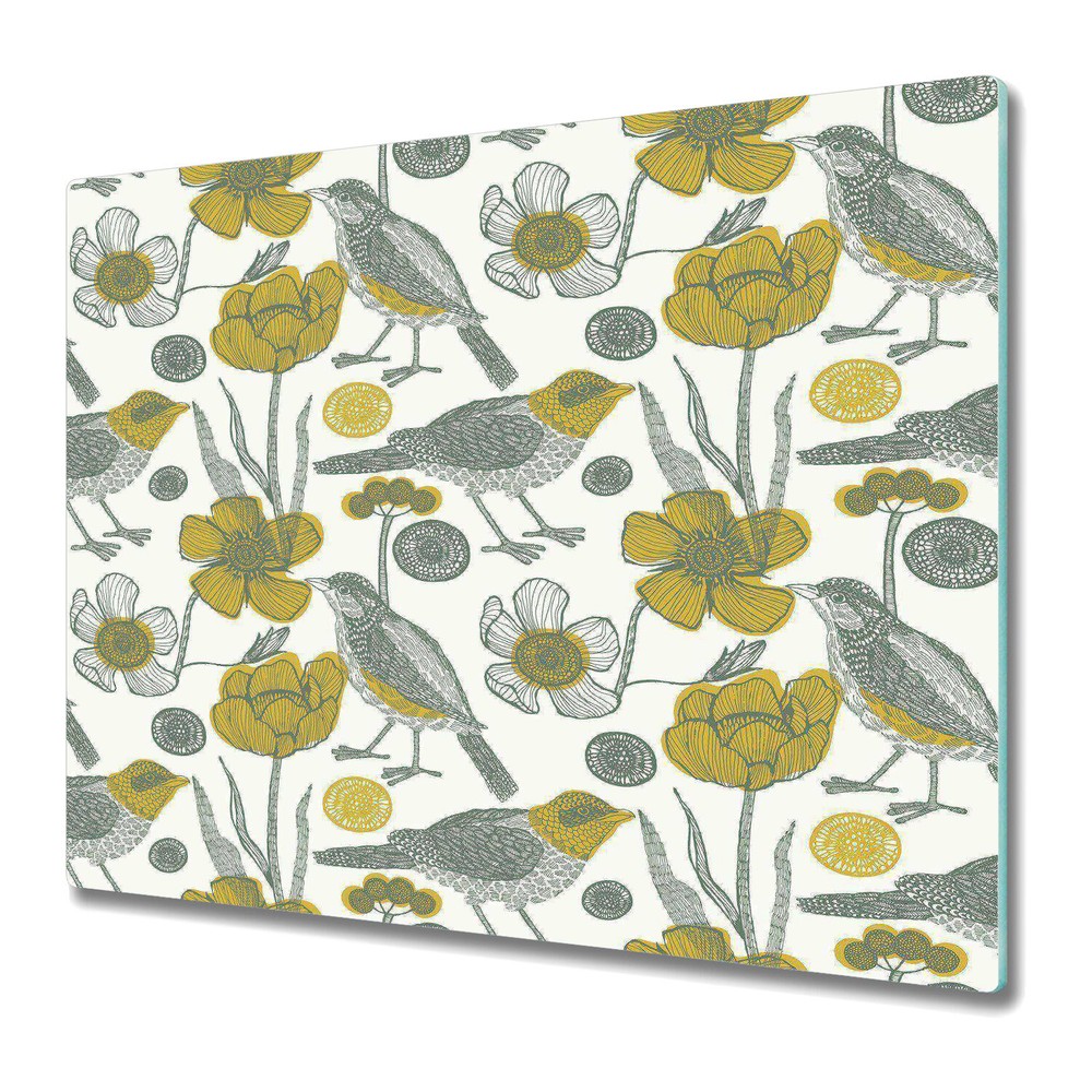 Glass Chopping Cutting Board Garden & Birds floral fairytale nature pastel