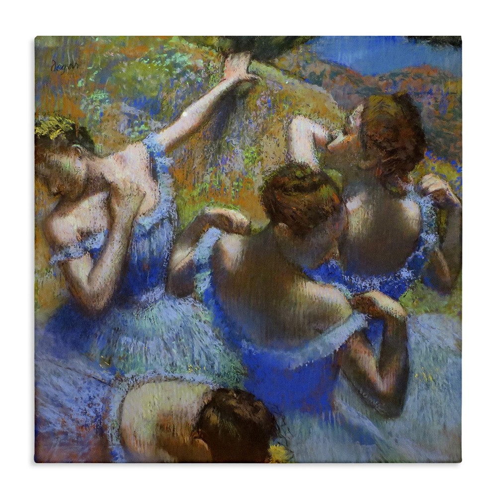 Ballet Dancers Blue Green Classic Degas Painting Canvas Wall Art, 17x17