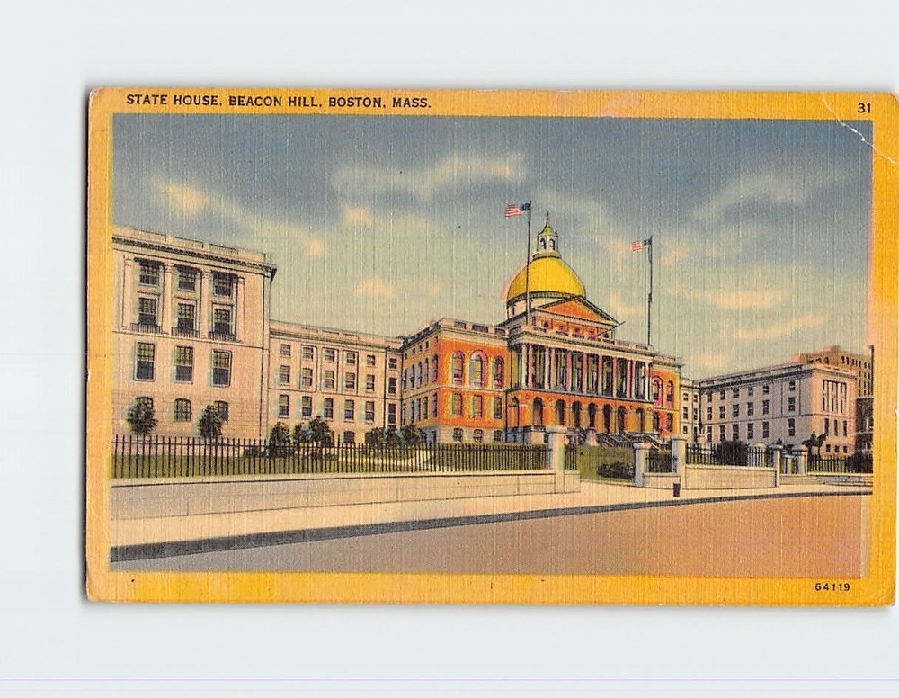 Postcard State House Beacon Hill Boston Massachusetts USA