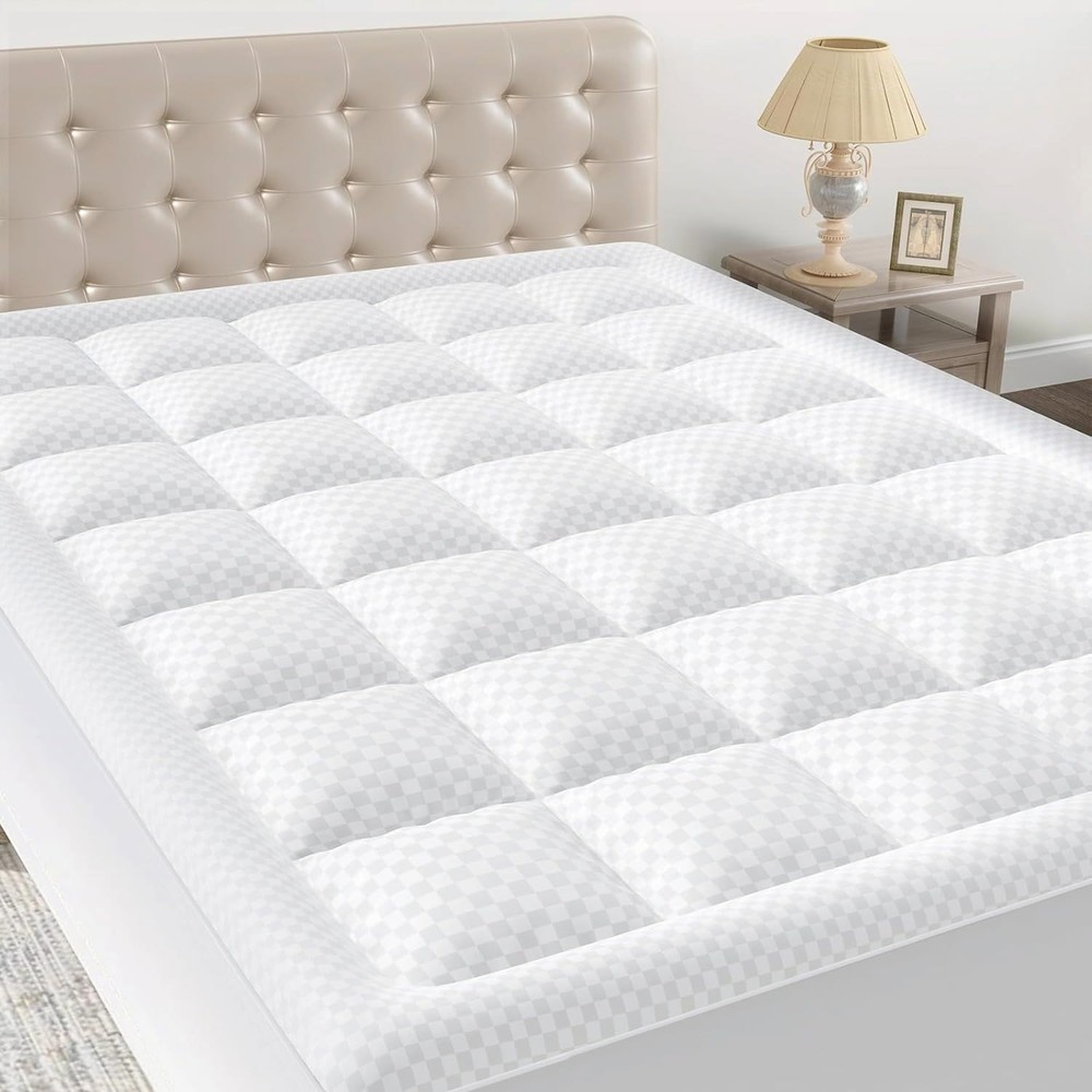 Twin Quilted Cooling Mattress Pad with Elastic Fitted Topper for Soft Comfort