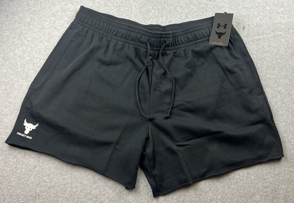 Under Armour Project Rock Terry 5” Shorts Size XL Loose Fit 1385937 Black NWT