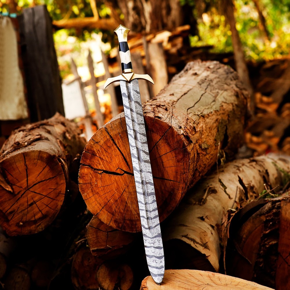 Hand Forged Damascus Steel Viking Sword Battle Ready Medieval Sword With Sheath