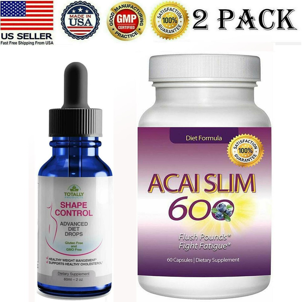 Shape Control Diet Drops & Acai Berry Slim Fat Burn Weight Loss Capsules Combo-image