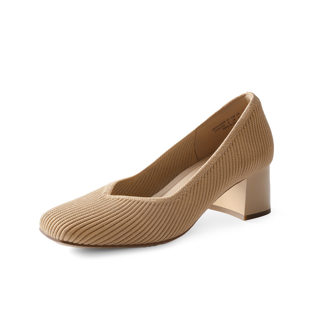 US Women Knit Breathable Pumps Square Toe Block Heels All Day Support Dress Pump