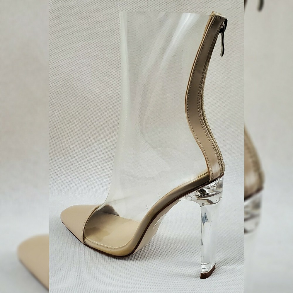Wild Diva Fashion Clear Booties for Women - Beige Size 10