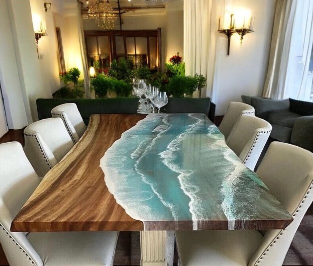 36x72 Ocean Wave Epoxy Resin Dining Table for Office Meeting or Hallway Decor