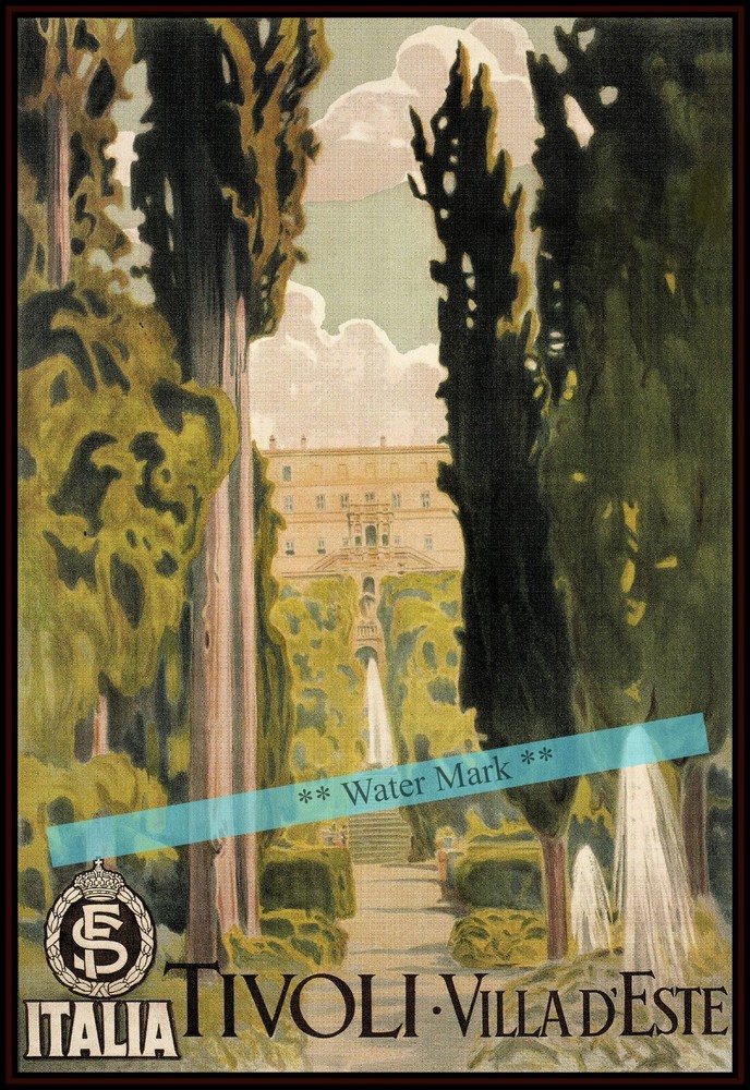 Arte de pared de viaje estilo retro impresión póster vintage Italia Tivoli 1925