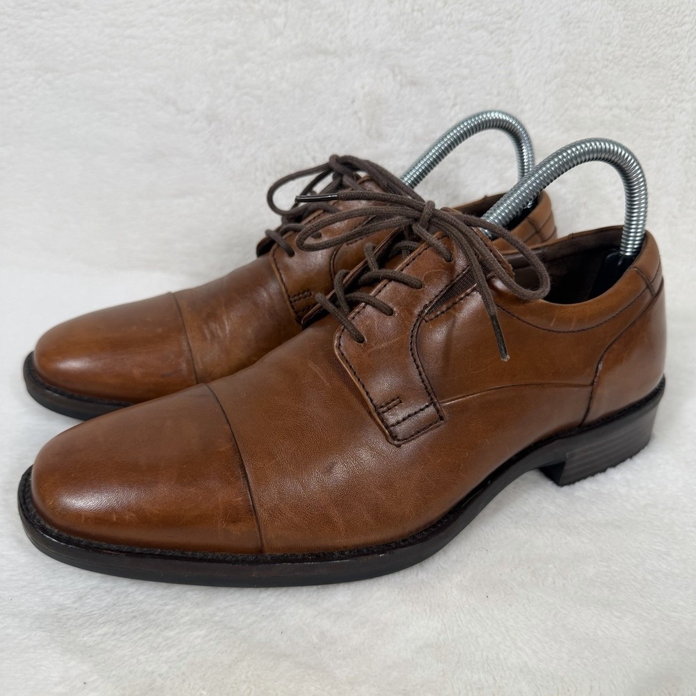 Johnston & Murphy Brown Leather Cap Toe Oxford Shoes Men's 7M Sheepskin Dress